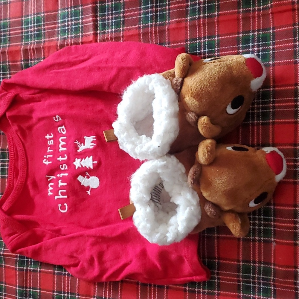 Christmas onesie with Rudolph slippers